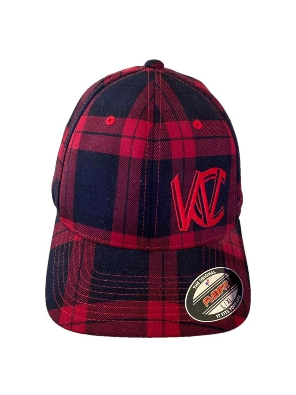 NWT Yupoong FlexFit Cap Red and Black Plaid L/XL